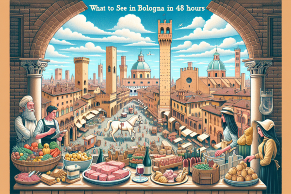Illustrazione panoramica di Bologna storica.