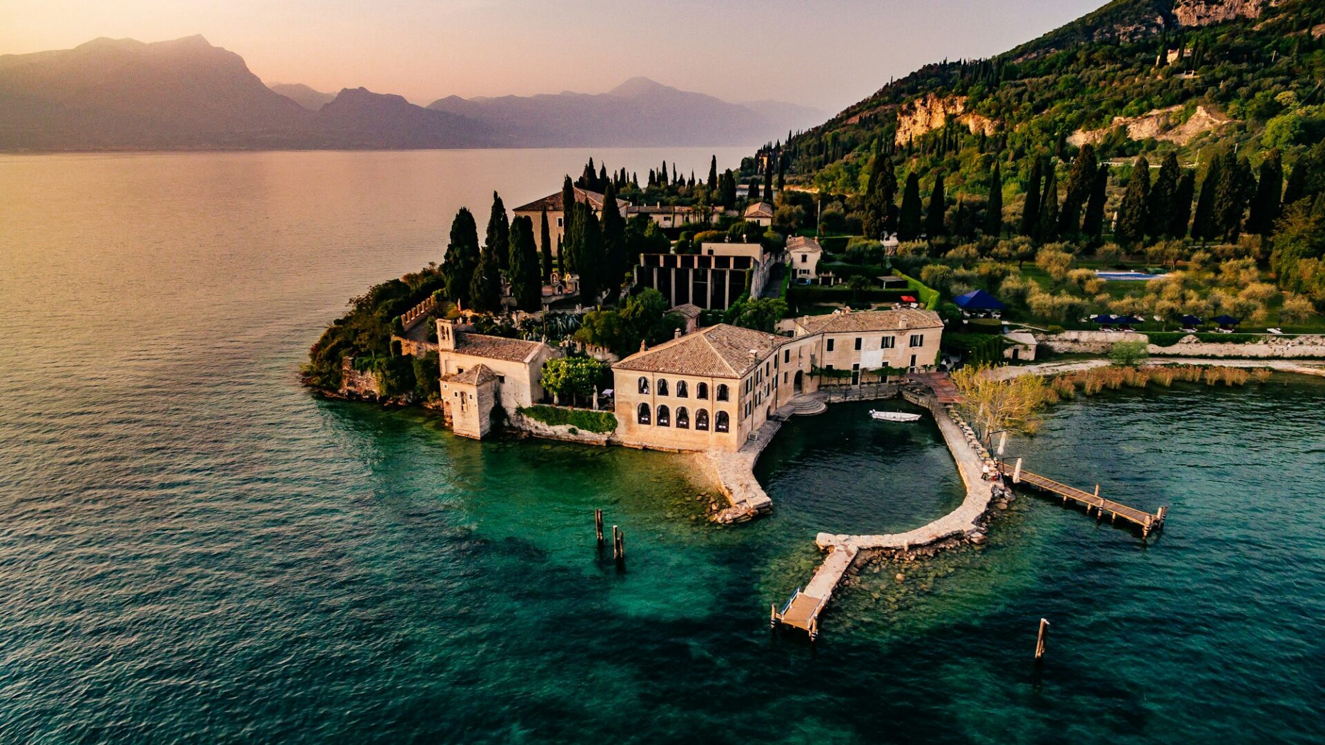 Aerial view of the city of Garda, Lake Garda, Verona, Italy.