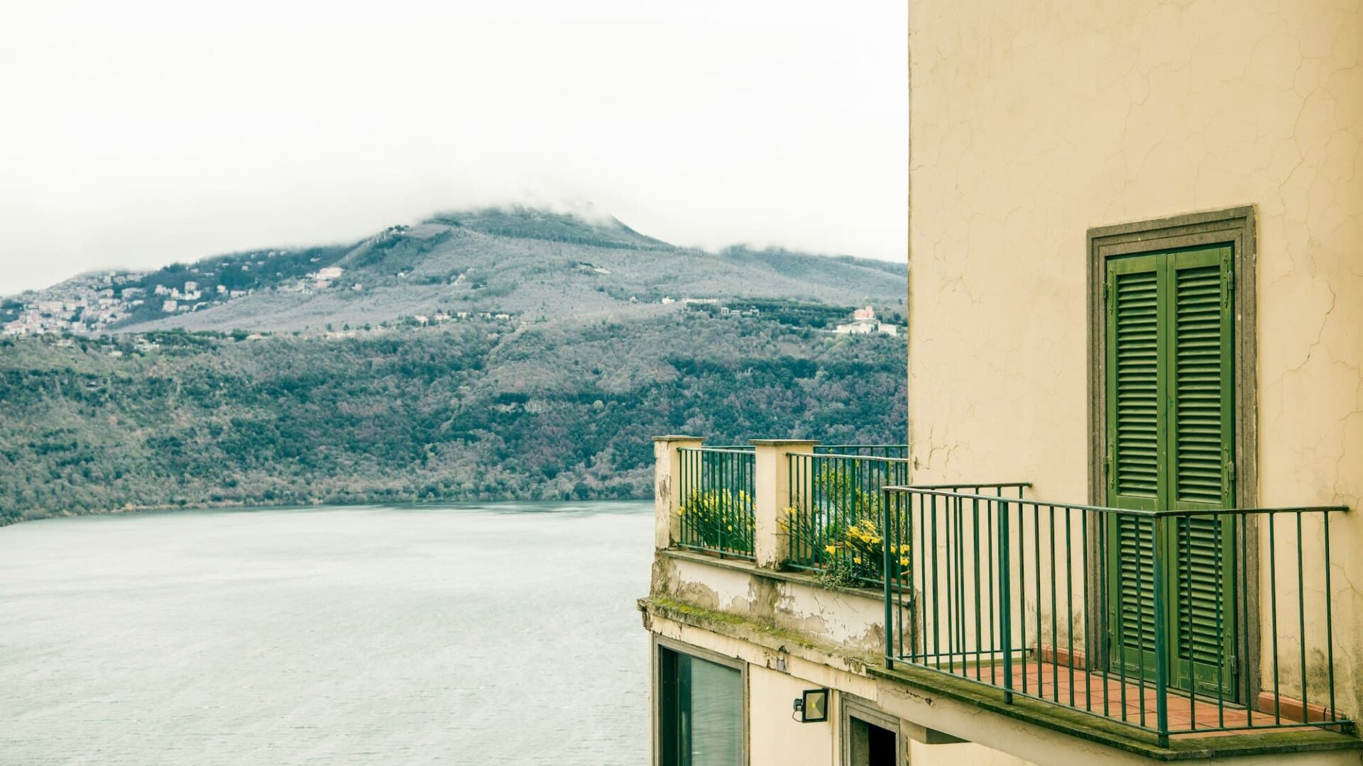 building with view on lake albano and alban hills in Castel Gandolfo, Rome suburb, Italy