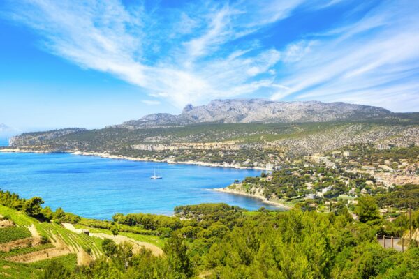 Cassis bay from route des cretes scenic road. Cote Azur, Provence, France.