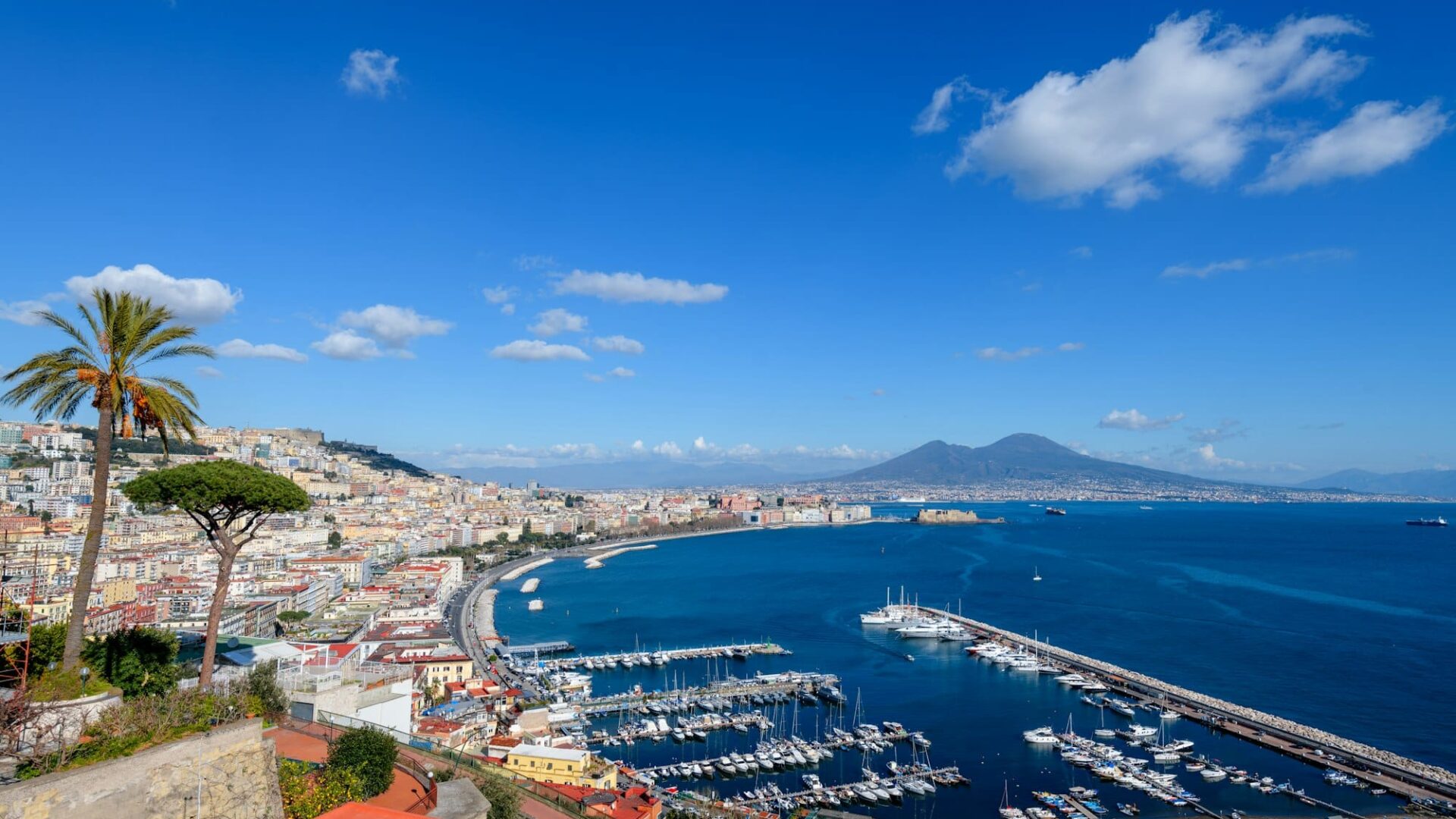 Naples, Italy Skyline on the Bay with Mt. Vesuvius