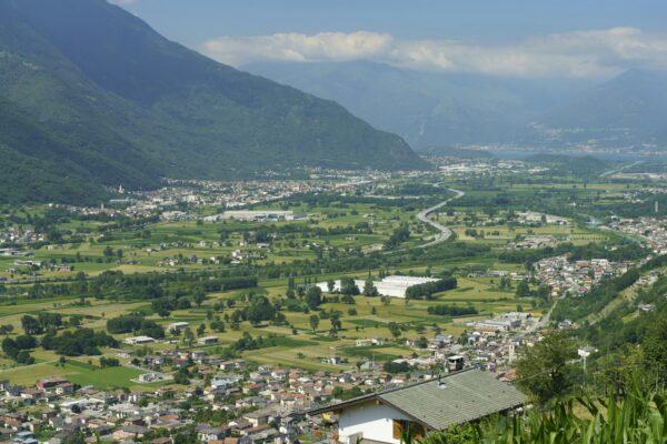 Panoramic view of Valtellina from Mello at summer