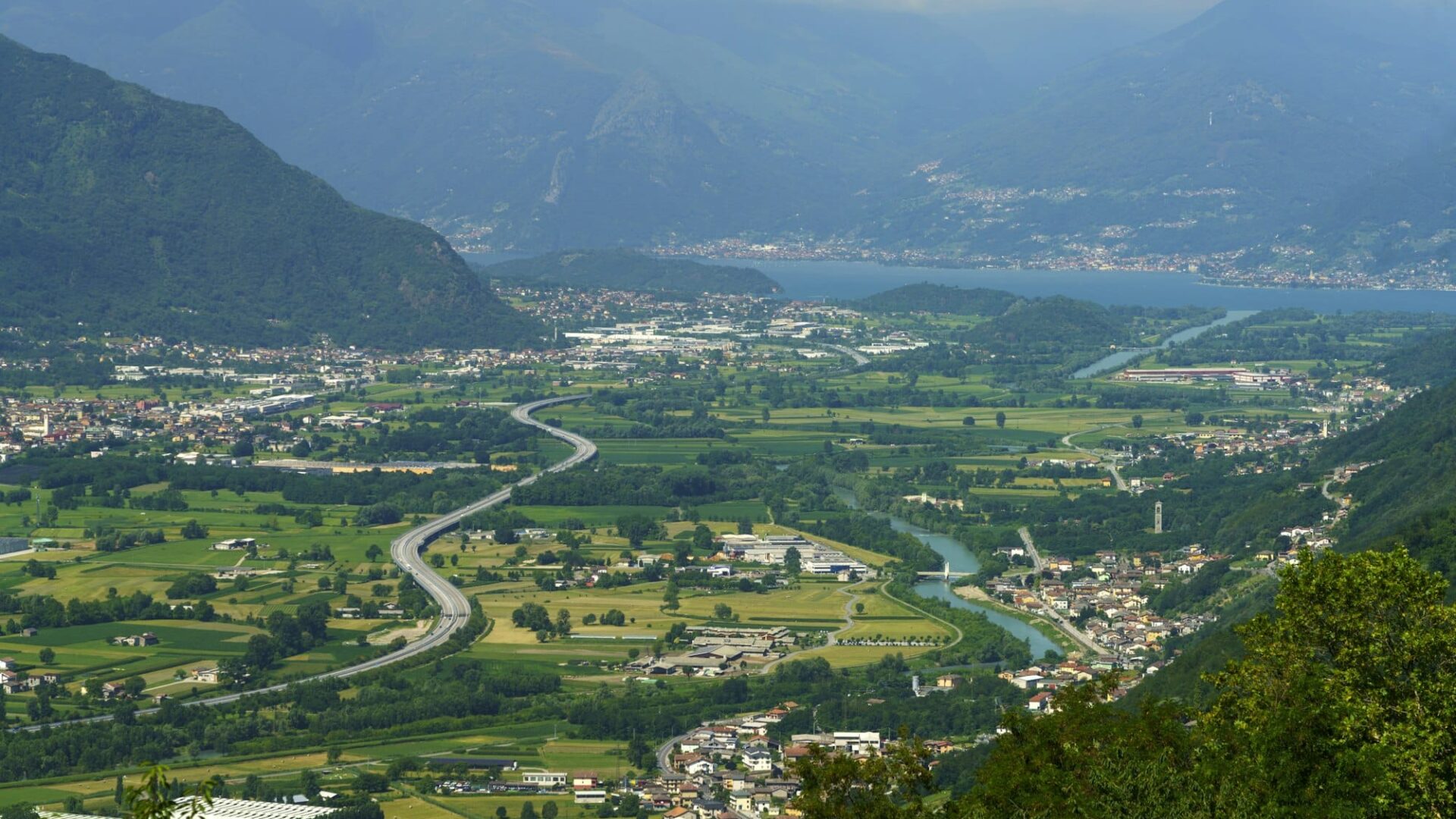 Panoramic view of Valtellina from Mello at summer