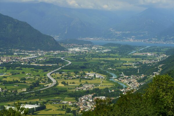 Panoramic view of Valtellina from Mello at summer