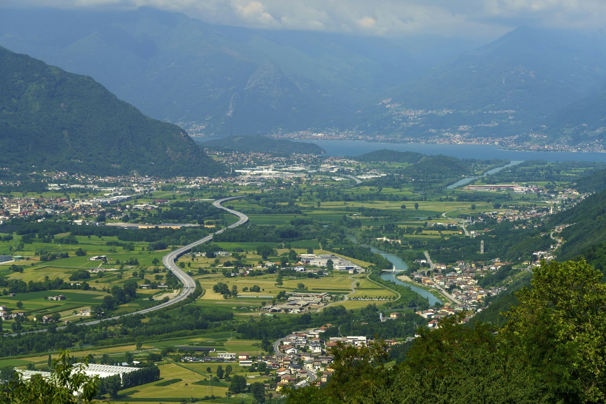 Panoramic view of Valtellina from Mello at summer