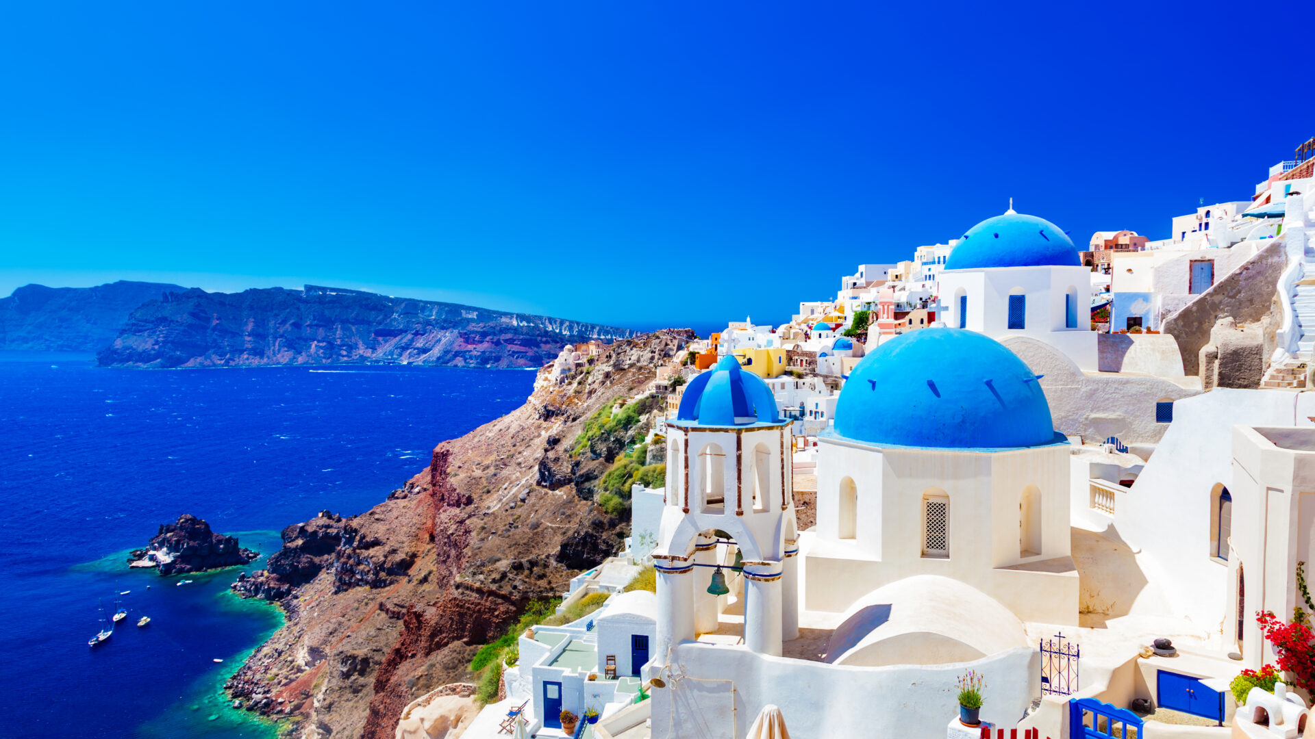 Vista panoramica di Santorini, Grecia.