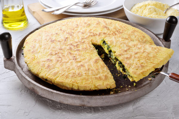 Pan-fried potato and spinach omelette.