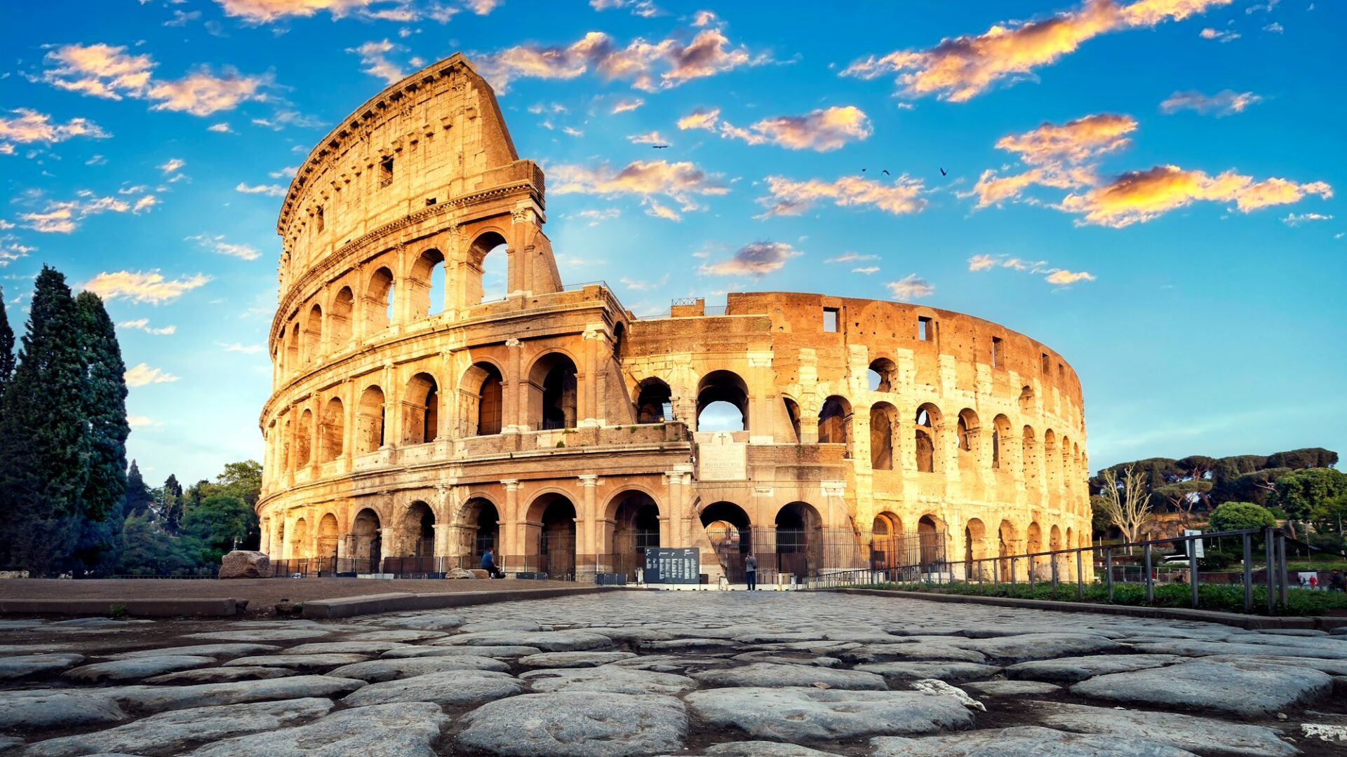 Sunset and Colosseum in Rome, Italy