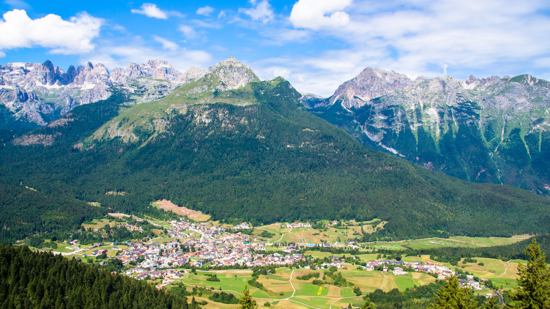 Aerial view of Andalo in the Dolomites