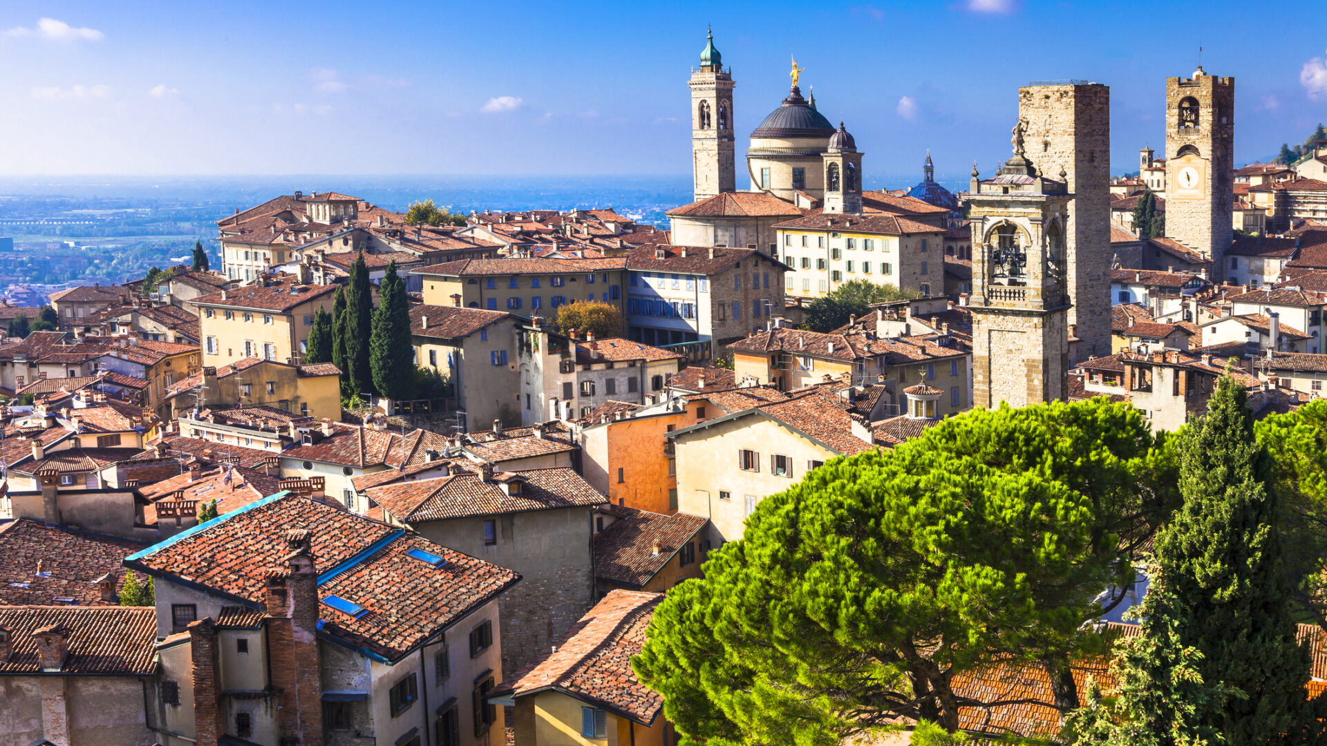Panorama of Bergamo Alto, a historic city in Italy.