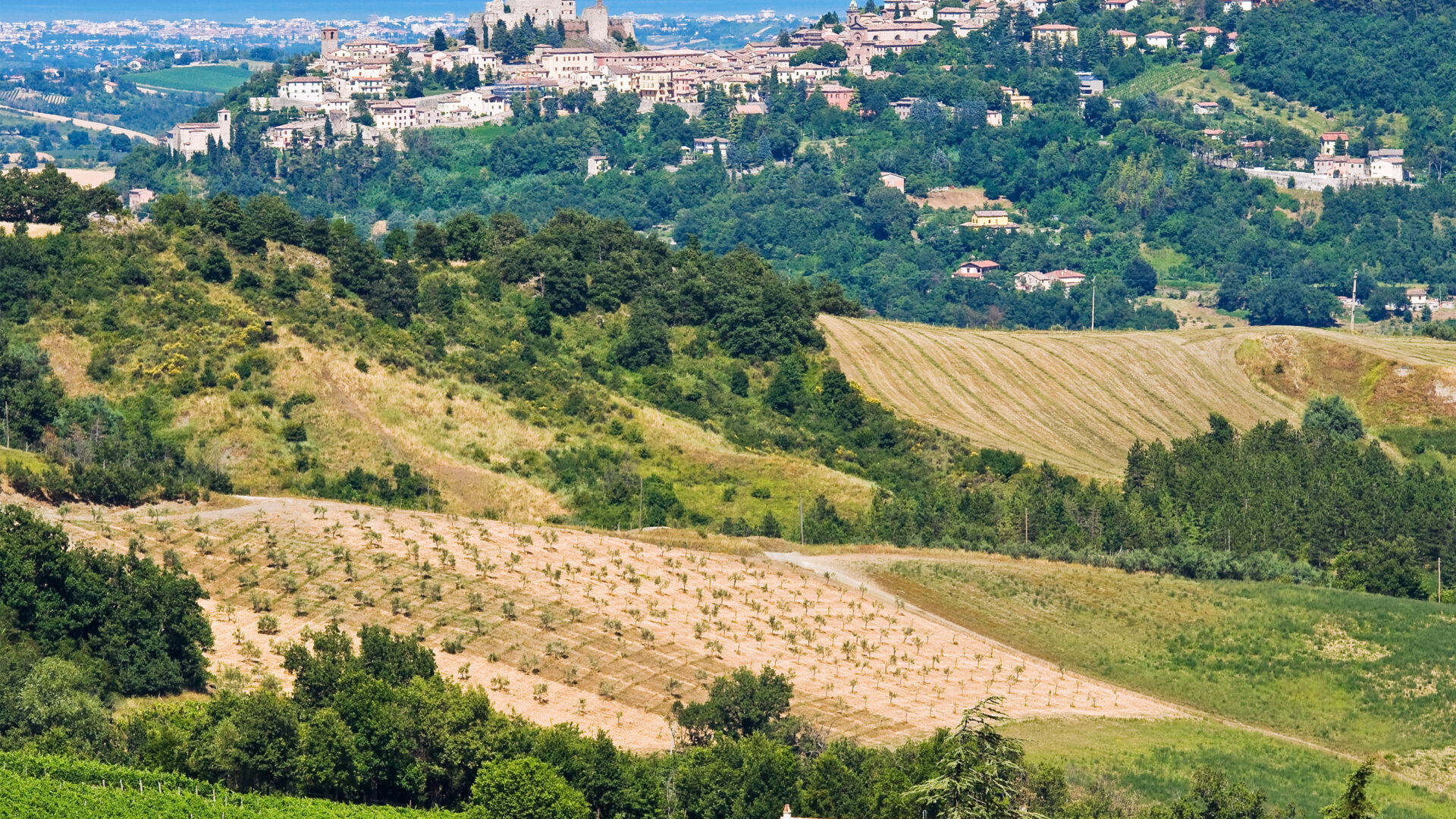 Vue panoramique de Santarcangelo di Romagna. Émilie-Romagne. Italie.