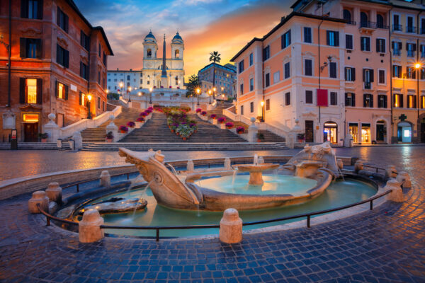 city of rome. cityscape image of piazza di spagna in rome, italy during sunrise.