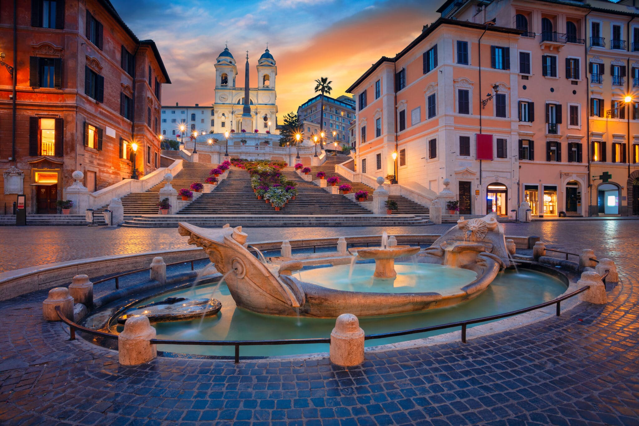 città di roma. immagine del paesaggio urbano di piazza di spagna a roma, italia durante l'alba.