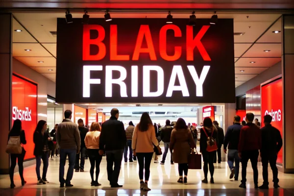 La foule entre dans le magasin pendant le Black Friday