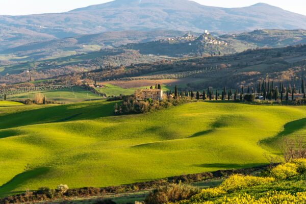 Paesaggio collinare toscano al tramonto