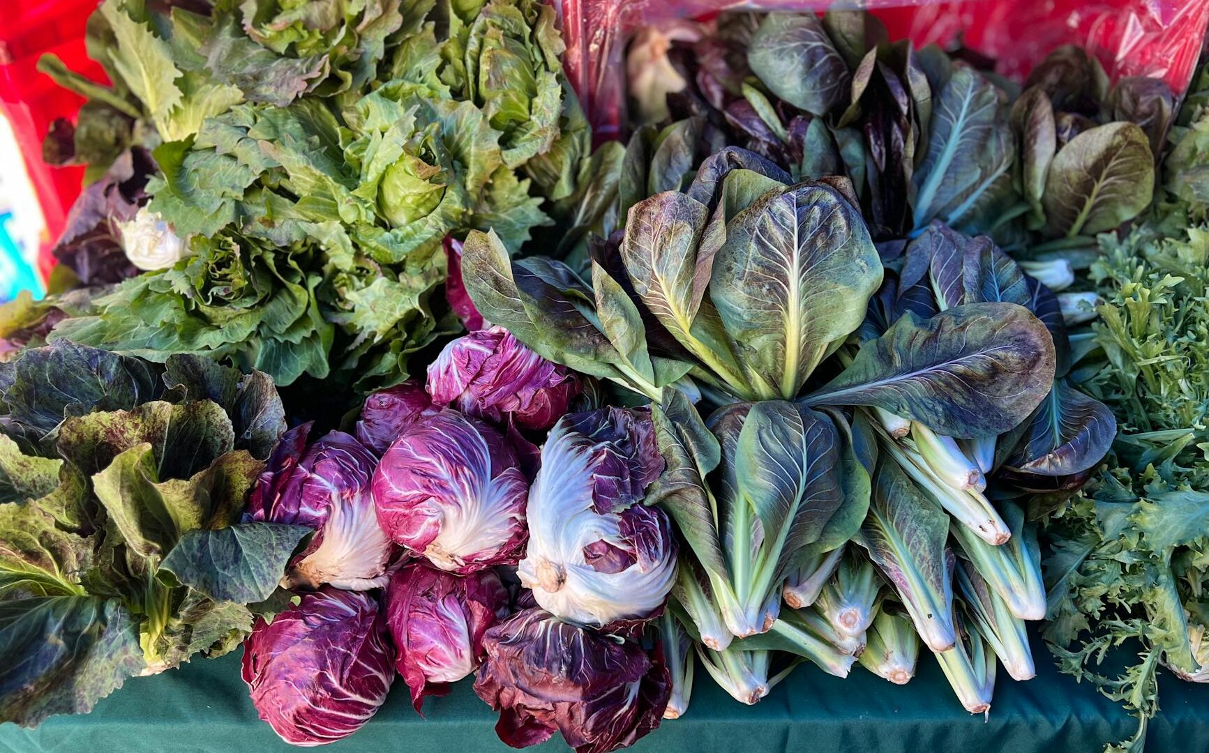 Verdure fresche sul banco del mercato