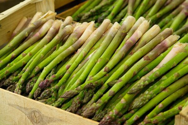 Cassetta di asparagi freschi al mercato