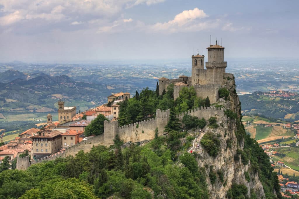 圣马力诺的 Rocca della Guaita。意大利圣马力诺最古老的要塞 Rocca della Guaita