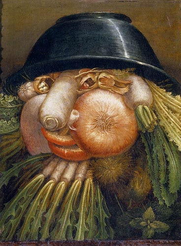 Giuseppe Arcimboldo, Vetable Gardener,1587-90, oil on wood, 36 x 24 cm (Museo Civico Ala Ponzone, Cremona).